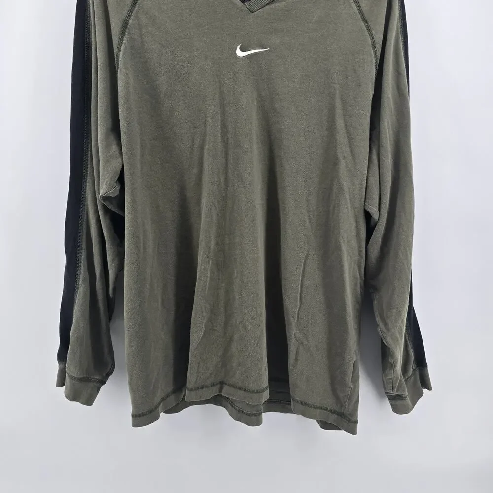 Vintage Nike Shirt‎ Mens L Green Center Swoosh Logo Y2K Long Sleeve Athletic